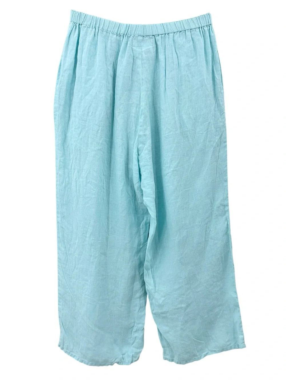 FLAX Linen Cropped Pants Wide Leg Lagenlook Blue